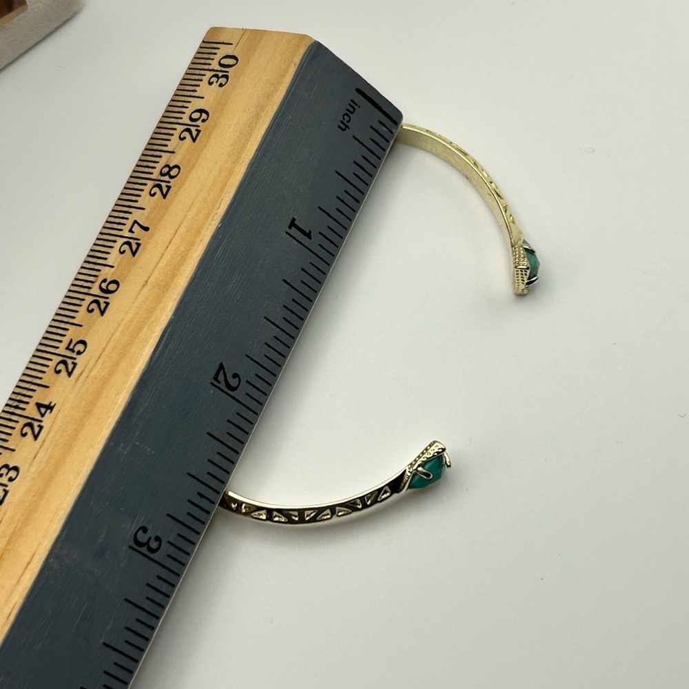 Kendra Scott Gold Tone Cuff Bracelet Turquoise Triangle Accents Pouch - Picture 9 of 9